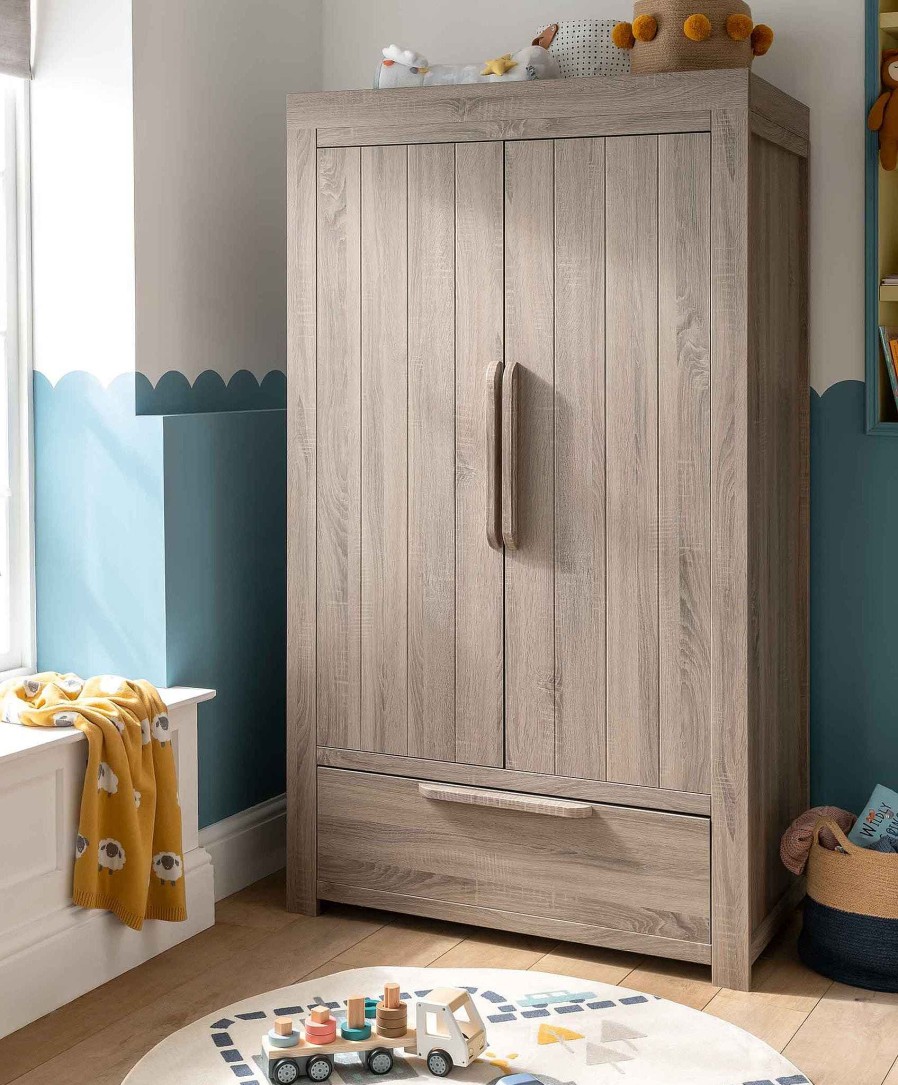 Furniture Mamas and Papas Grey Nursery Furniture | Franklin 2 Door Nursery Wardrobe With Drawer - Grey Wash