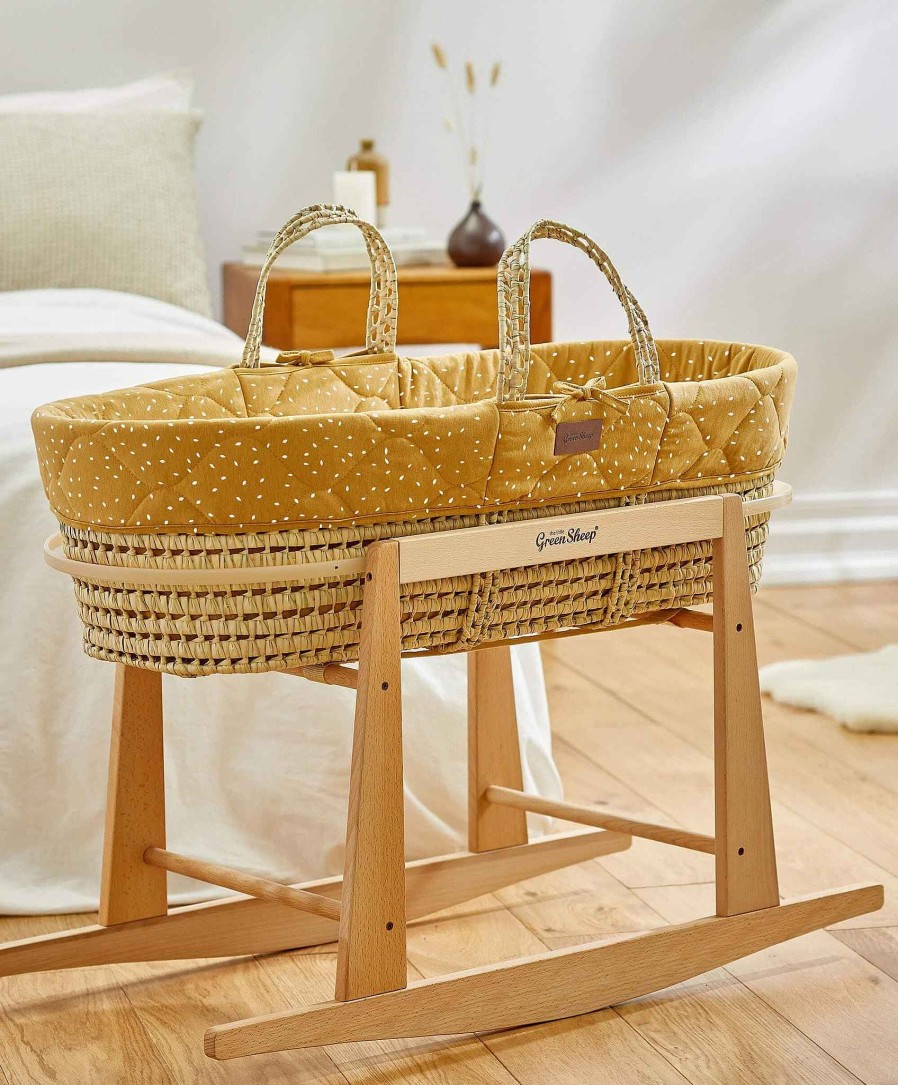 Nursery Little Green Sheep Moses Baskets | Little Green Sheep Quilted Moses Basket - Honey Rice Print