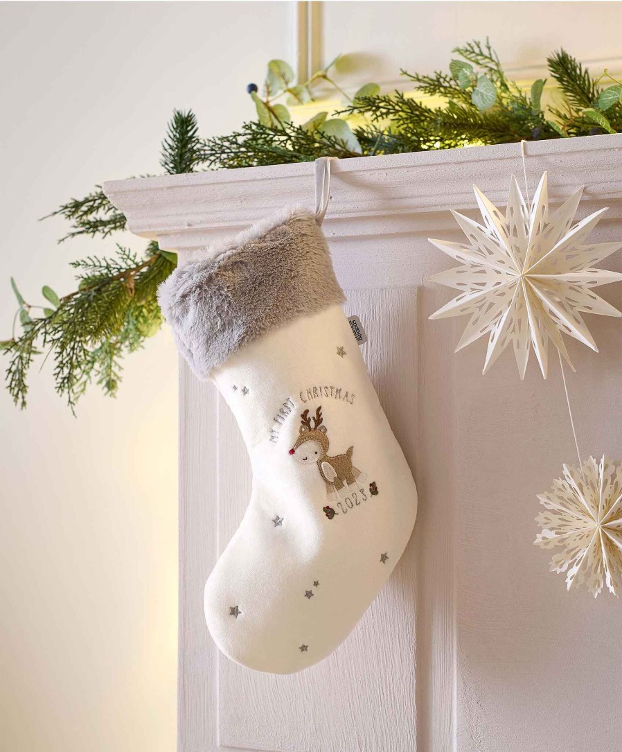 Christmas Mamas and Papas Christmas Decorations And Stockings | Babys First Christmas Stocking - White