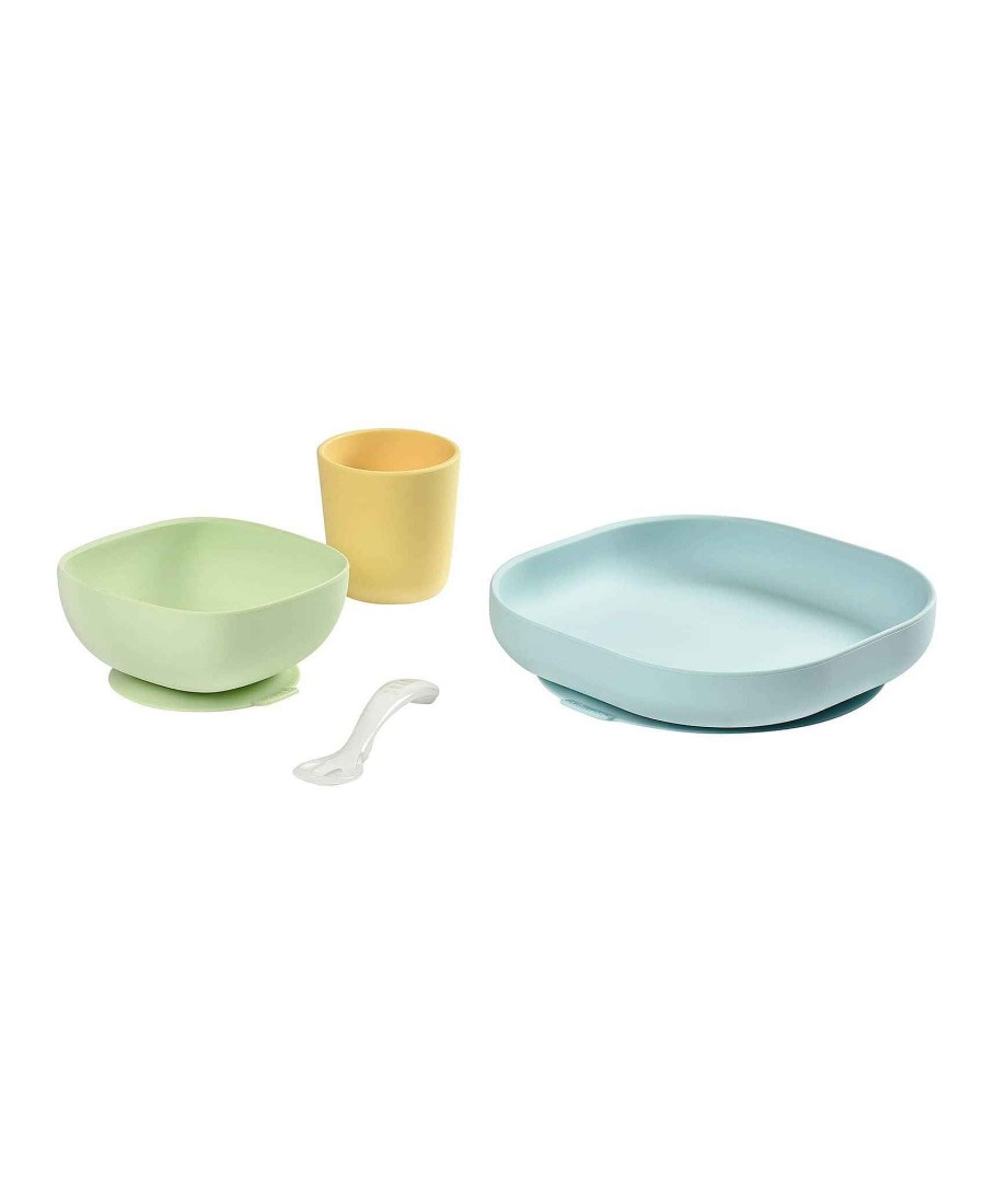 Feeding & Weaning Beaba Baby Cutlery Sets & Plates | Beaba 4 Piece Silicone Meal Set - Blue