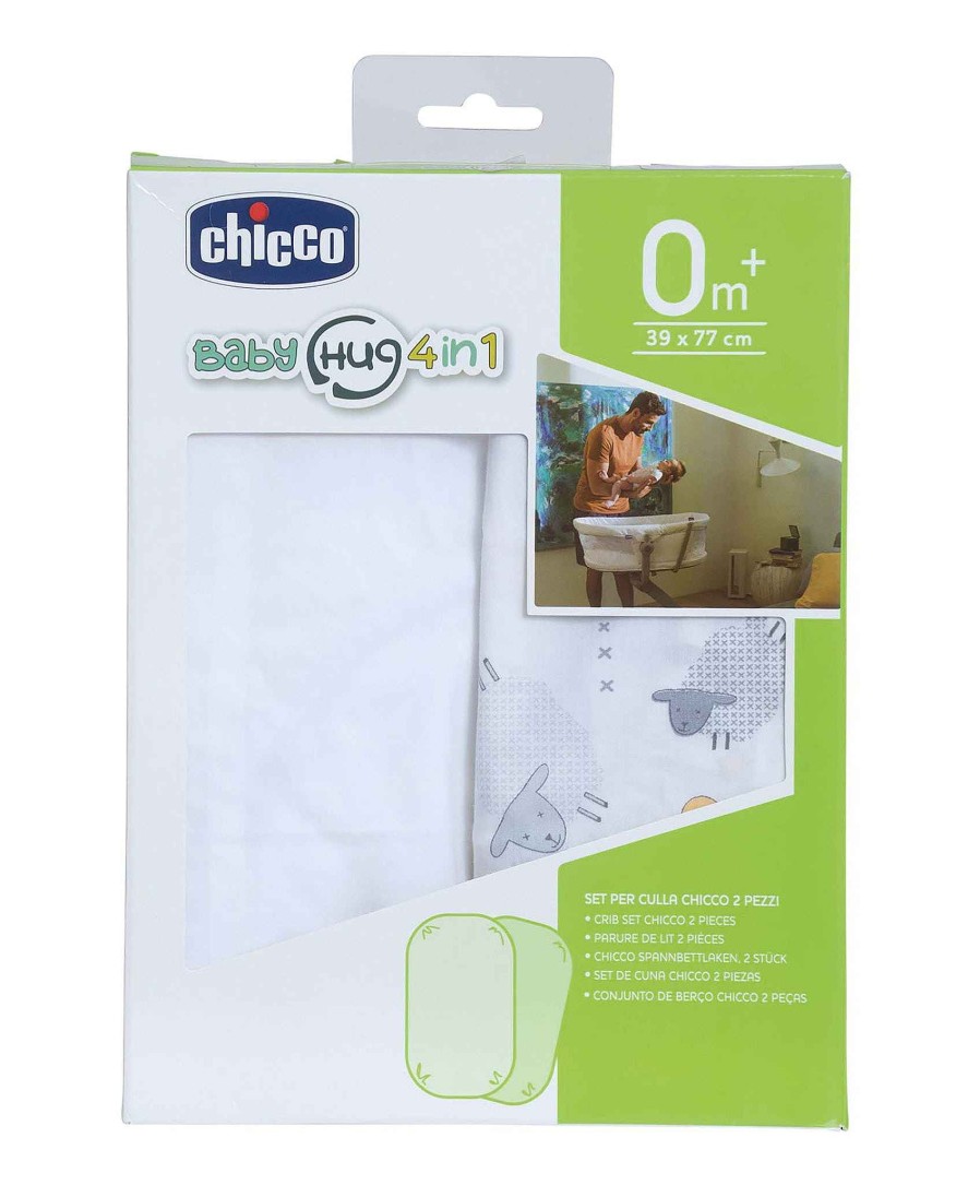 Nursery Chicco Baby Sheets | Chicco Baby Hug 4-In-1 Fitted Sheets - White (Grey Sheep Print)