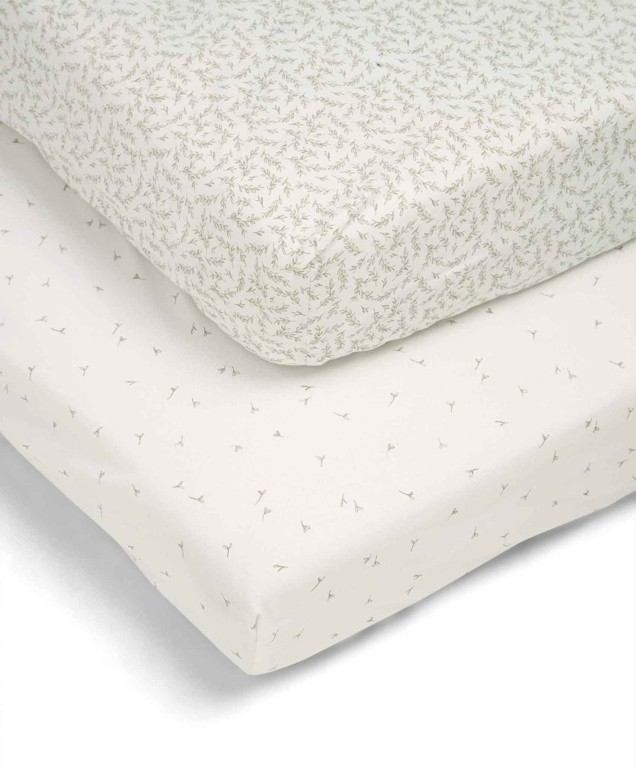 Nursery Mamas and Papas Cot Bedding | Welcome To The World Seedling Cotbed Fitted Sheets (2 Pack) - Seed/Leaf