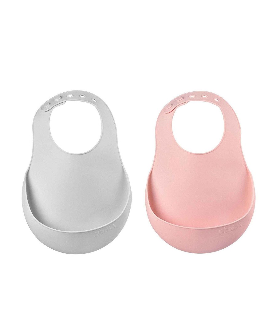 Feeding & Weaning Beaba Bibs | Beaba Set Of 2 Silicone Bibs - Grey/Pink