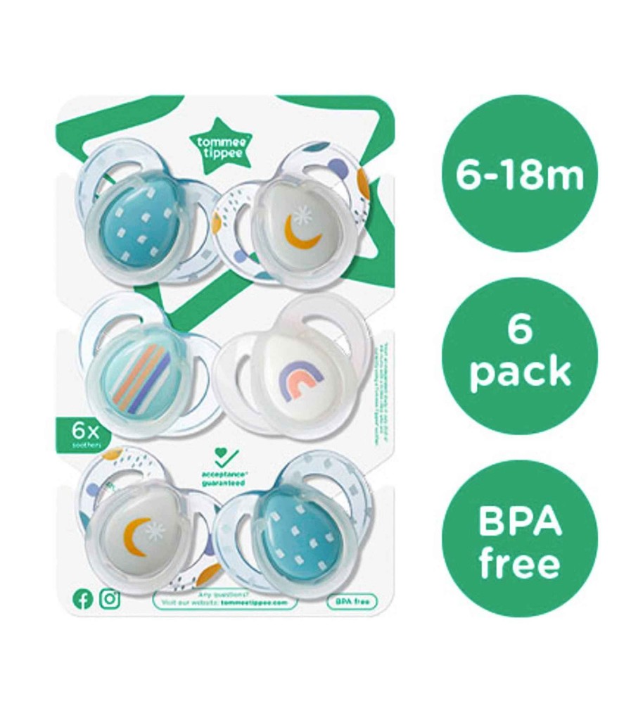 Feeding & Weaning Tommee Tippee Dummies & Soothers | Tommee Tippee Night Time Soothers- Pack Of 6 Dummies