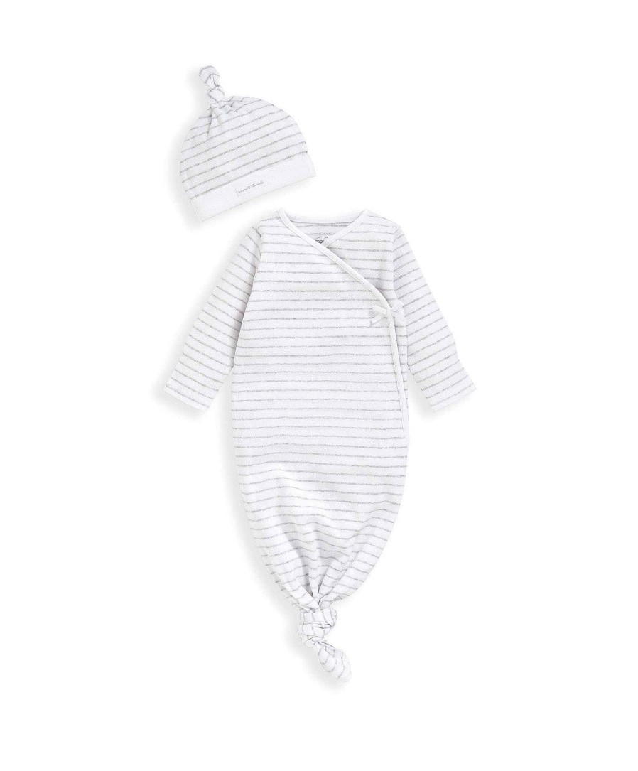 Toys & Gifts Mamas and Papas Baby Shower Gifts | 2 Piece Stripe Knotted Baby Gown And Hat Set