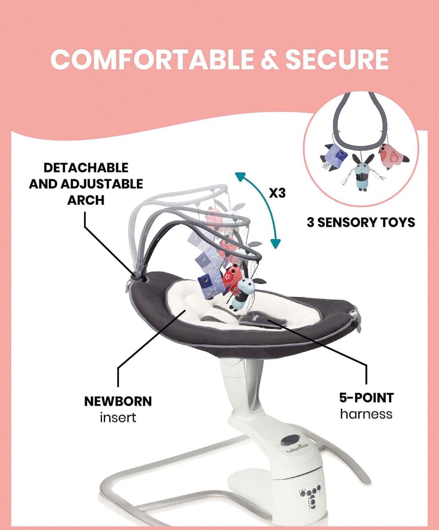 Toys & Gifts Babymoov Baby Swings, Rockers & Bouncers | Babymoov Swoon Motion 360° Baby Swing Grey & White