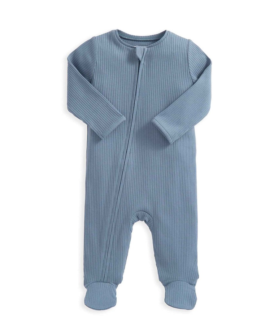 Clothing Mamas and Papas | Organic Cotton Ribbed Sleepsuit - Petrol Blue