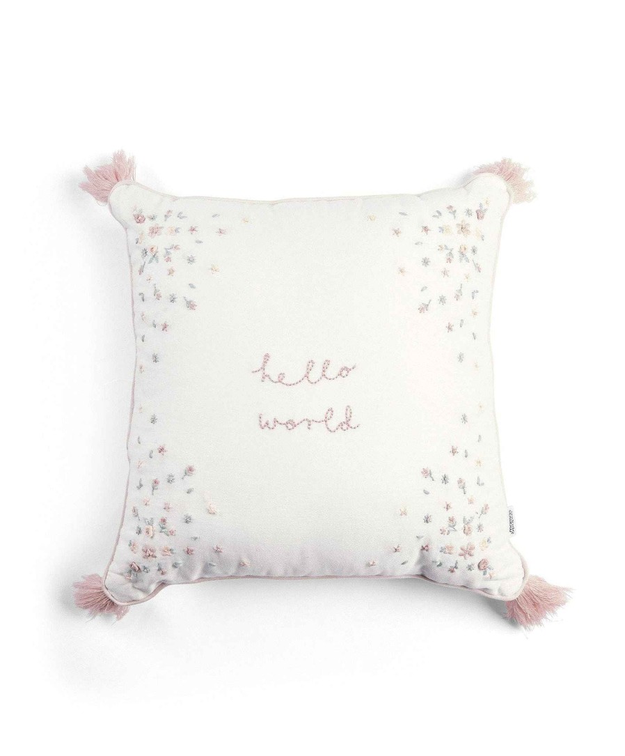 Nursery Mamas and Papas Baby Girl Bedding | Welcome To The World 'Hello World' Cushion - Pink & White