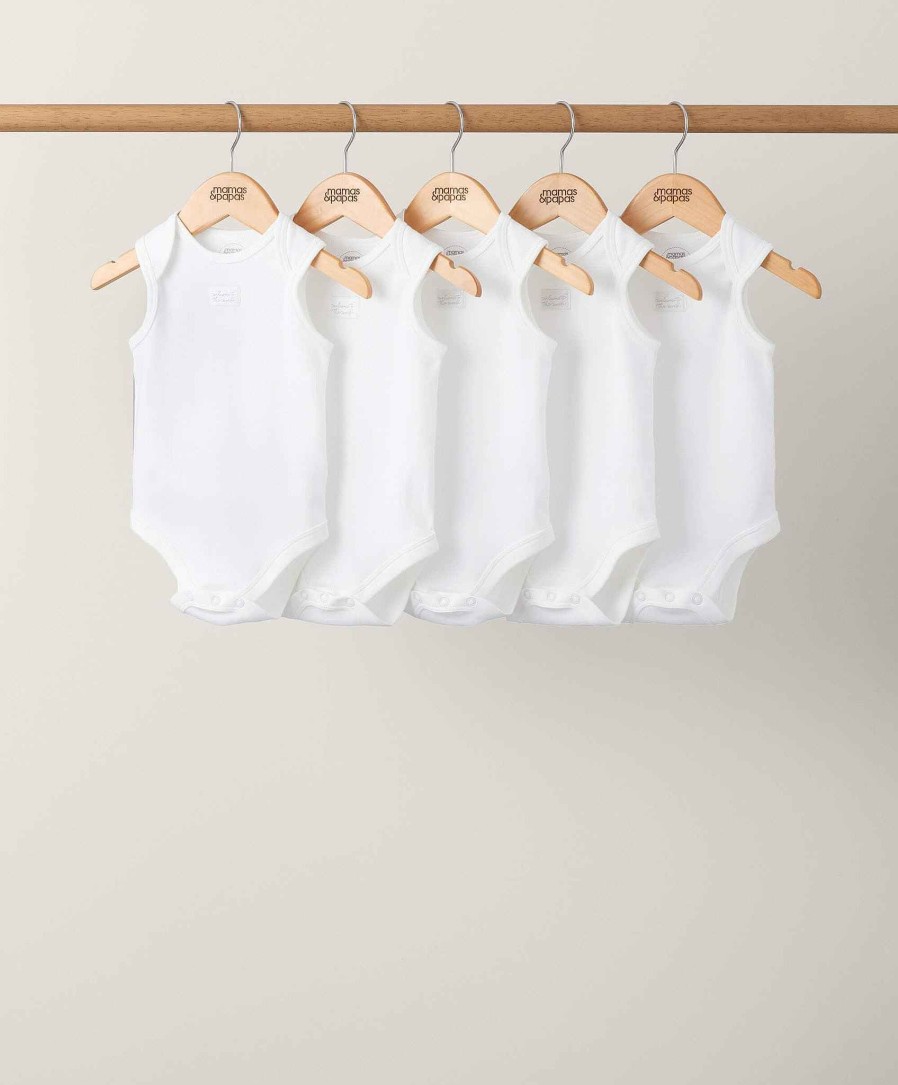 Toys & Gifts Mamas and Papas Baby Shower Gifts | Organic Sleeveless Bodysuits (5 Pack) - White