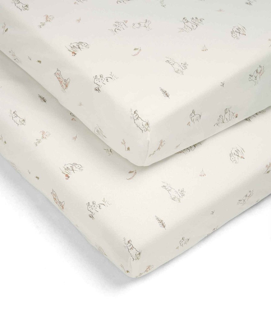 Nursery Mamas and Papas Cot Bedding | Welcome To The World Seedling Cotbed Fitted Sheets (2 Pack) - Bunny/Fox