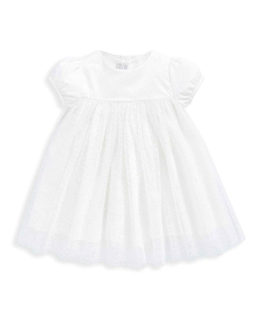 Christmas Mamas and Papas Christmas Partywear | White Flock Spot Mesh Dress