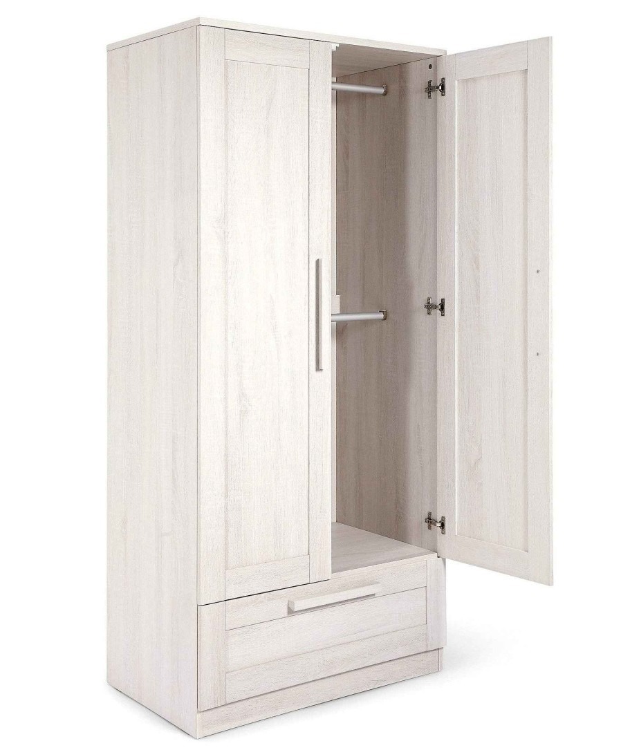 Furniture Mamas and Papas White Nursery Furniture | Atlas 2 Door Nursery Wardrobe With Storage Drawer - Nimbus White