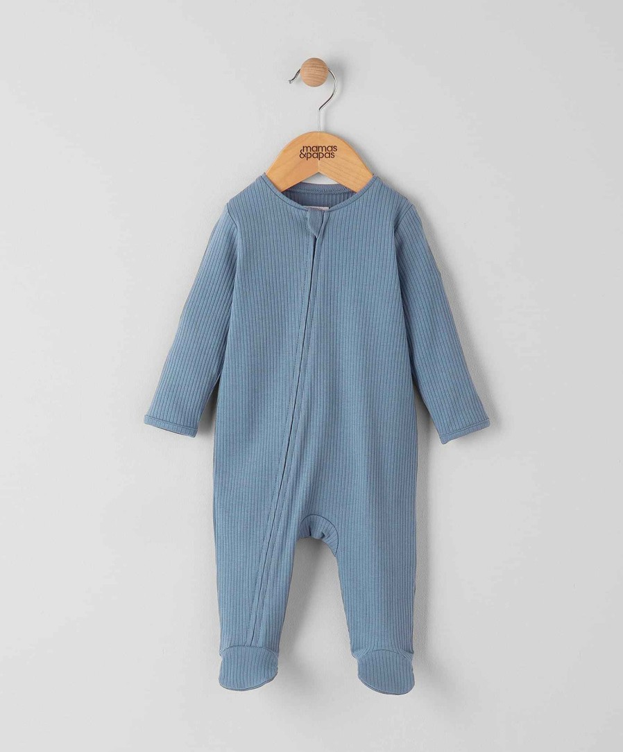 Clothing Mamas and Papas | Organic Cotton Ribbed Sleepsuit - Petrol Blue