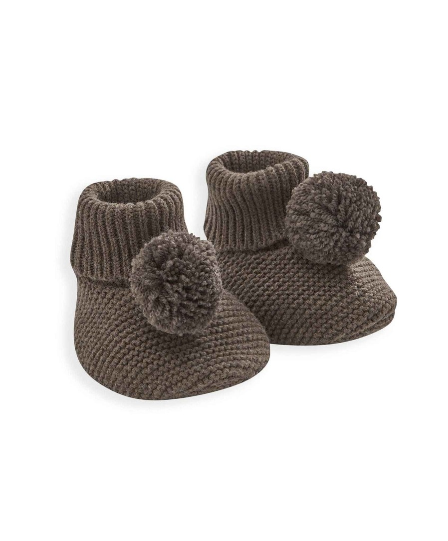 Clothing Mamas and Papas | Knitted Pom Booties - Chocolate Brown