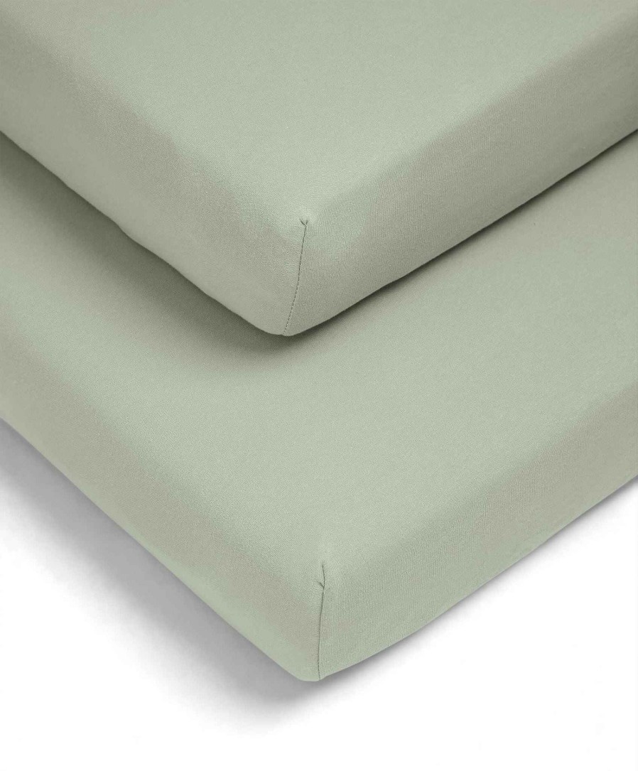 Nursery Mamas and Papas Cot Bedding | Cotton Essentials Cotbed Fitted Sheets (2 Pack) - Sage