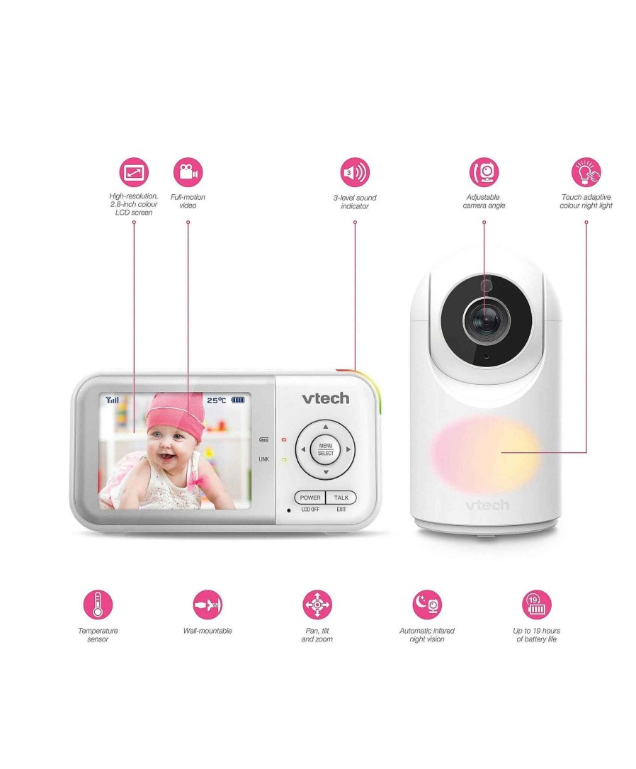 Nursery VTech Baby Monitors | Vtech Vm3263 2.8" Video Baby Monitor With Night Light In White