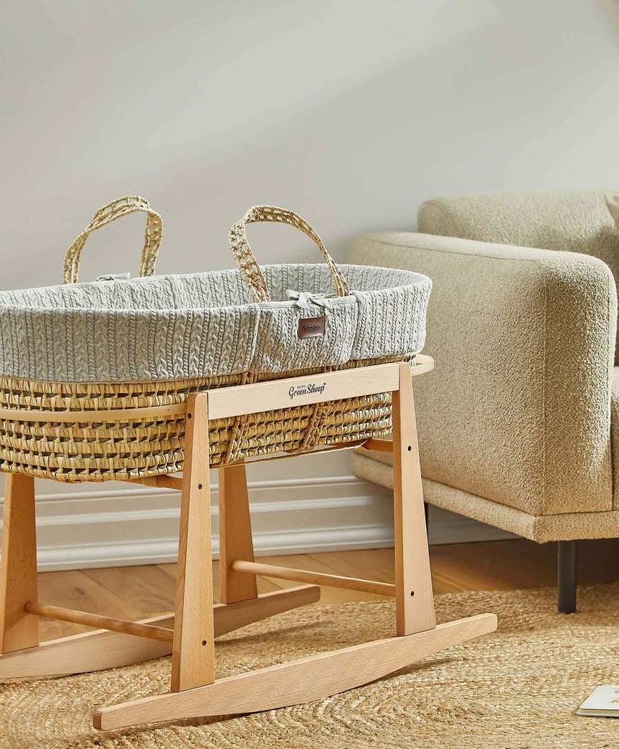 Toys & Gifts Little Green Sheep Christening Gifts | Little Green Sheep Natural Knitted Moses Basket & Mattress - Dove