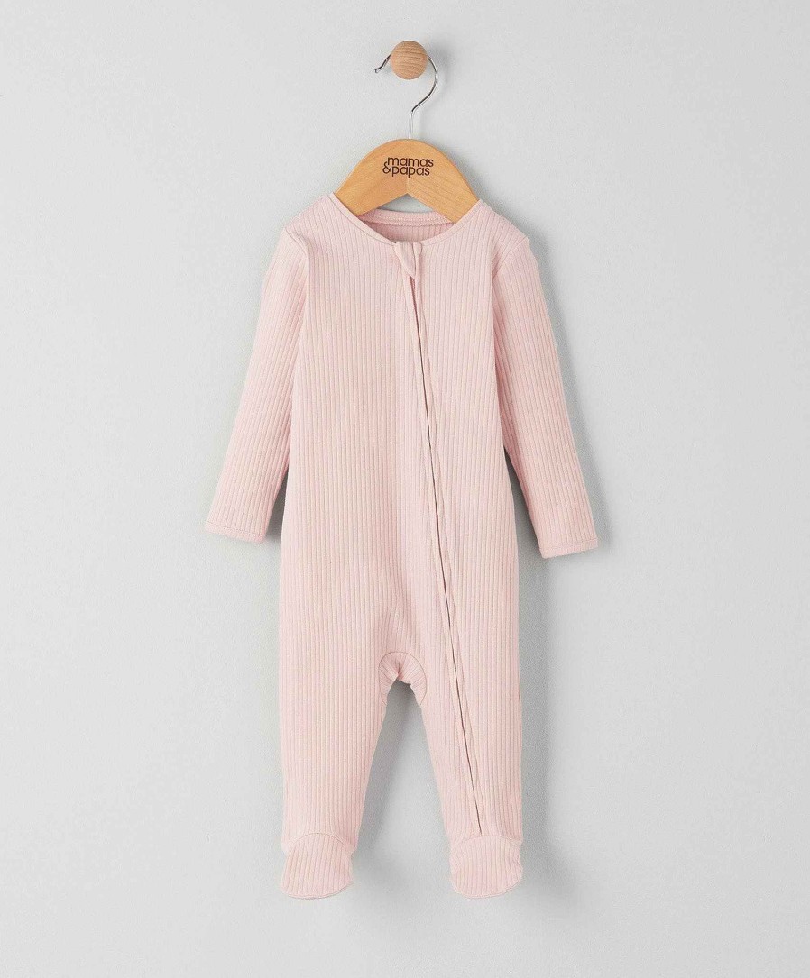 Toys & Gifts Mamas and Papas New Parent Gifts | Pink Ribbed Zip Sleepsuit