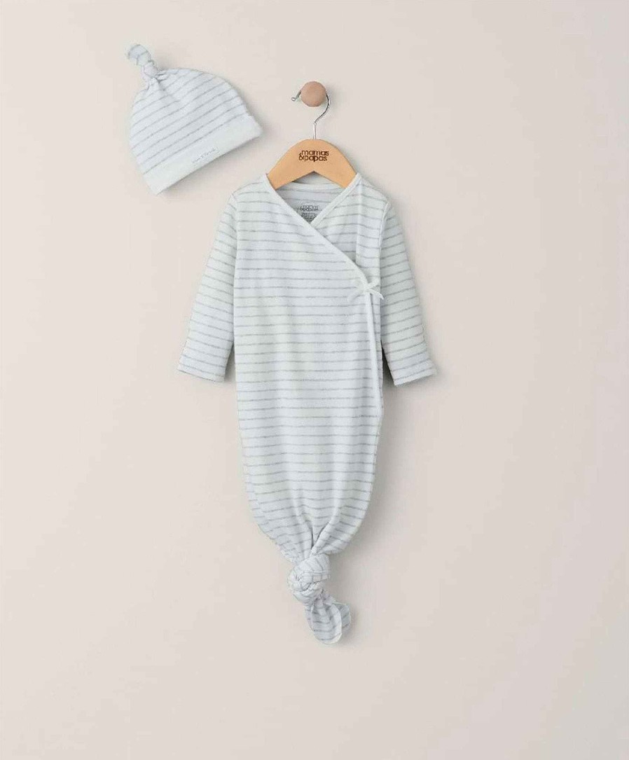 Clothing Mamas and Papas | 2 Piece Stripe Knotted Baby Gown And Hat Set