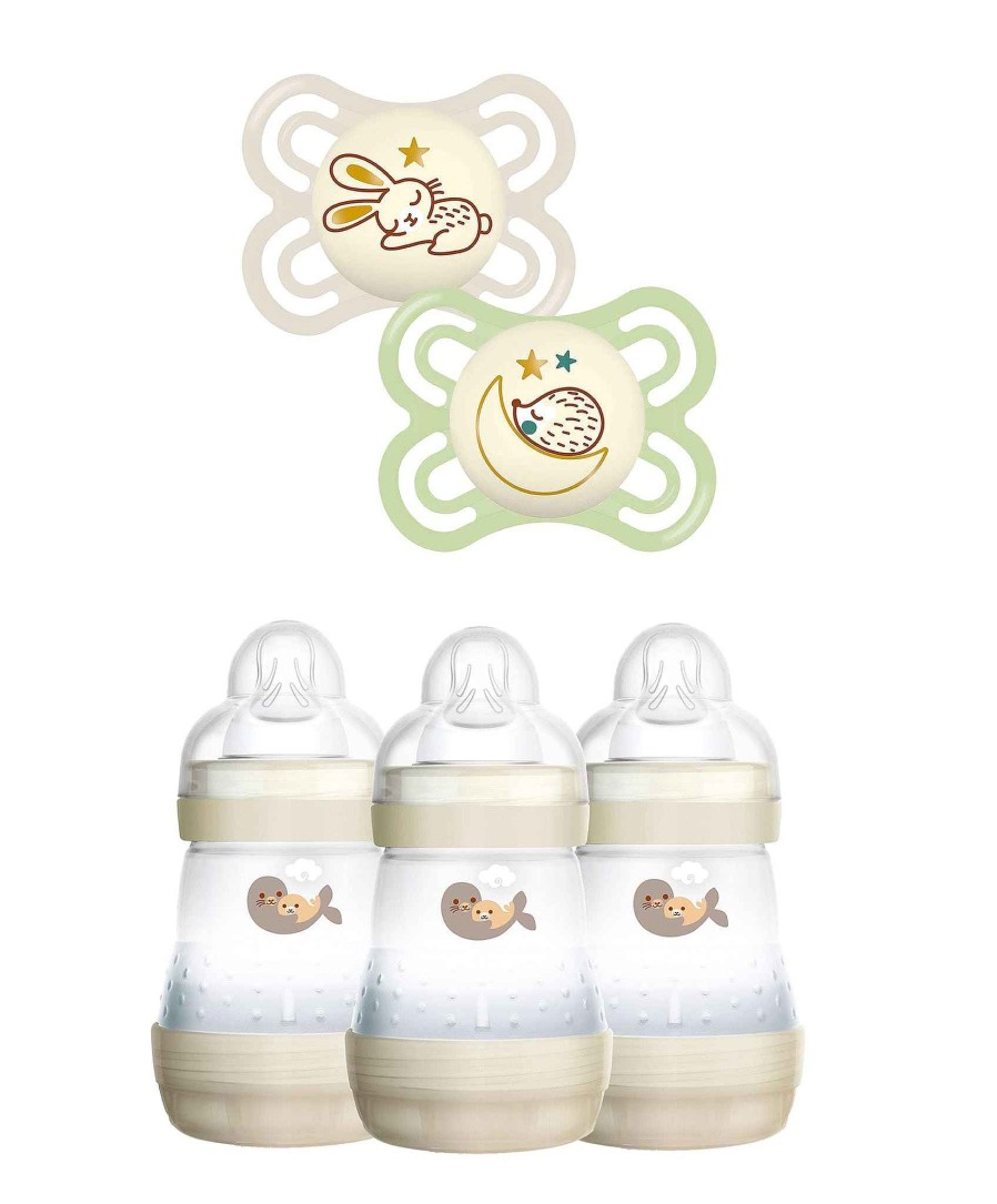 Feeding & Weaning Mam Dummies & Soothers | Mam Perfect Night Soothers 0M+ With Taupe 160Ml Bottle Set