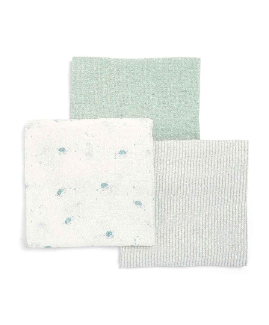 Nursery Mamas and Papas Bedding Essentials | Large Turtle Muslin Cloths - 3 Pack