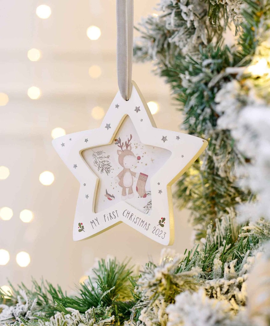 Christmas Mamas and Papas Christmas Decorations And Stockings | Star Frame Christmas Bauble - White