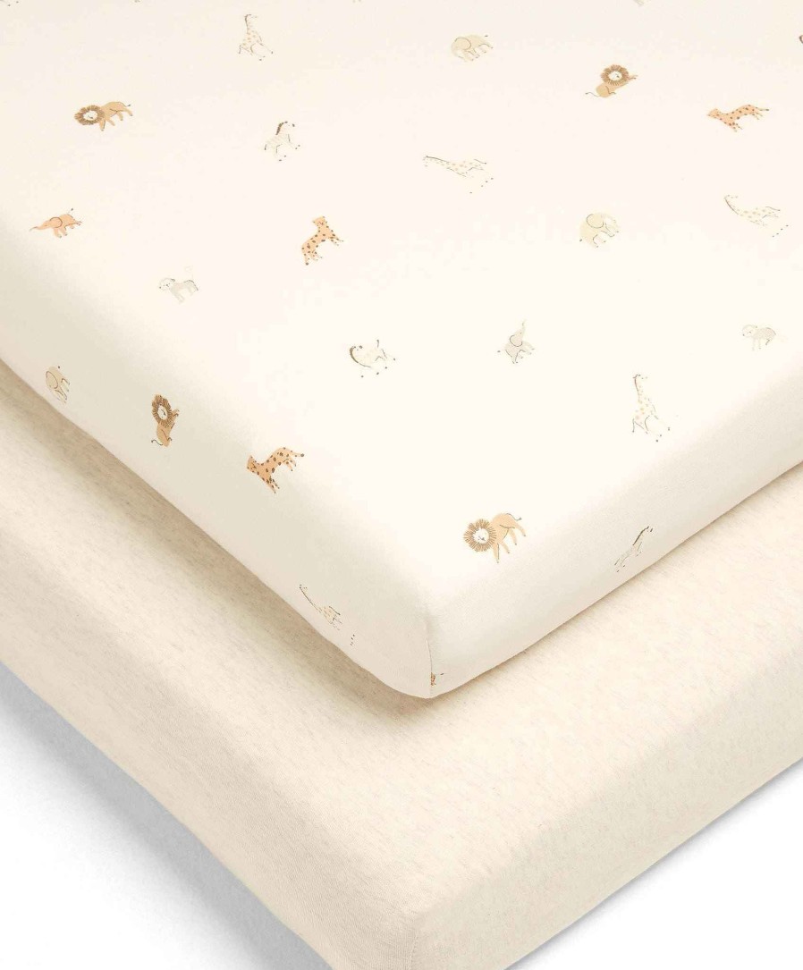 Nursery Mamas and Papas Born To Be Wild | Born To Be Wild Safari And Marl Fitted Sheets - Multipack Of 2