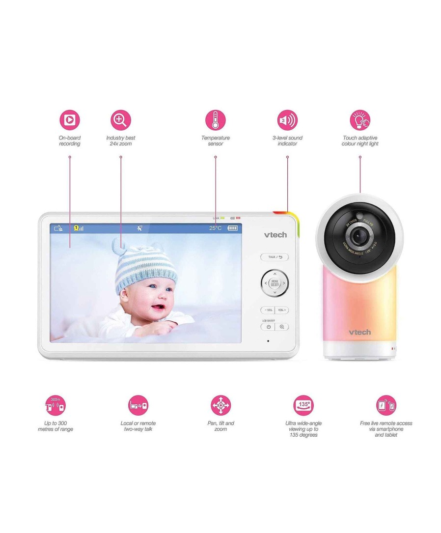 Nursery VTech Baby Monitors | Vtech Rm7766Hd 7 Smart Pan & Tilt Baby Monitor In White