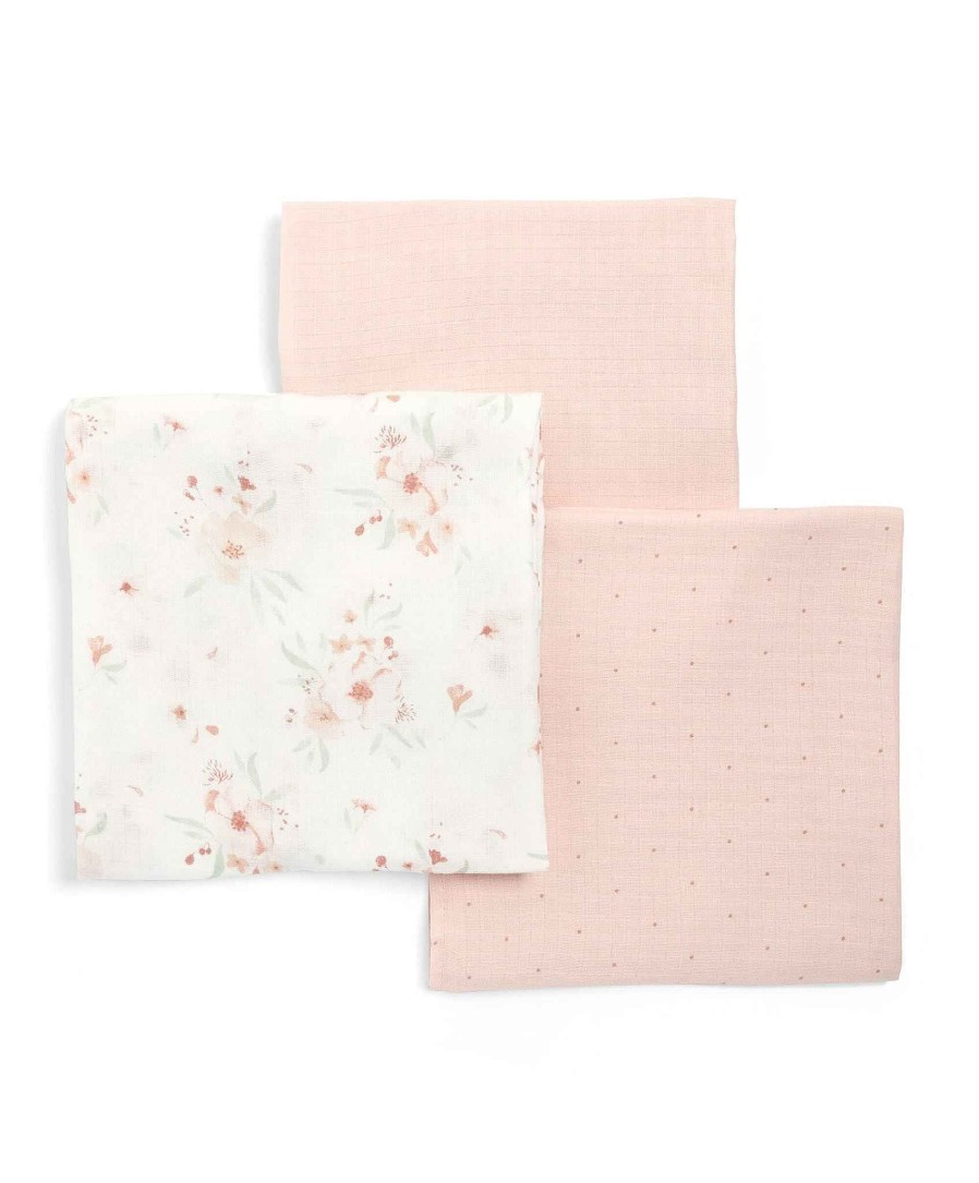 Nursery Mamas and Papas Baby Girl Bedding | Large Floral Muslin Cloths - 3 Pack