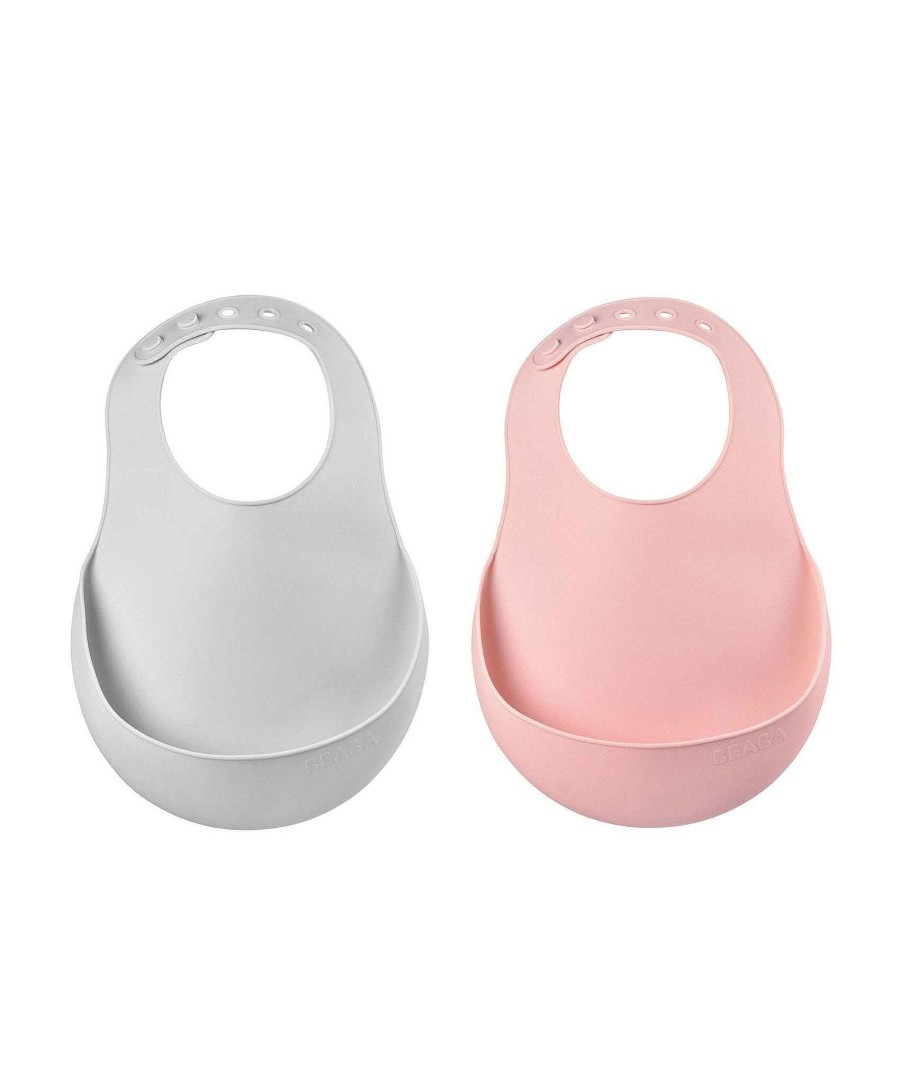 Feeding & Weaning Beaba Baby Weaning Essentials | Snax Adjustable Grey Spot Highchair & Beaba Meal Set With Silicone Bibs Eucalyptus/Pink