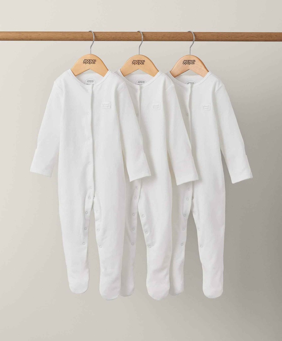 Toys & Gifts Mamas and Papas Baby Shower Gifts | Organic Sleepsuits (3 Pack) - White