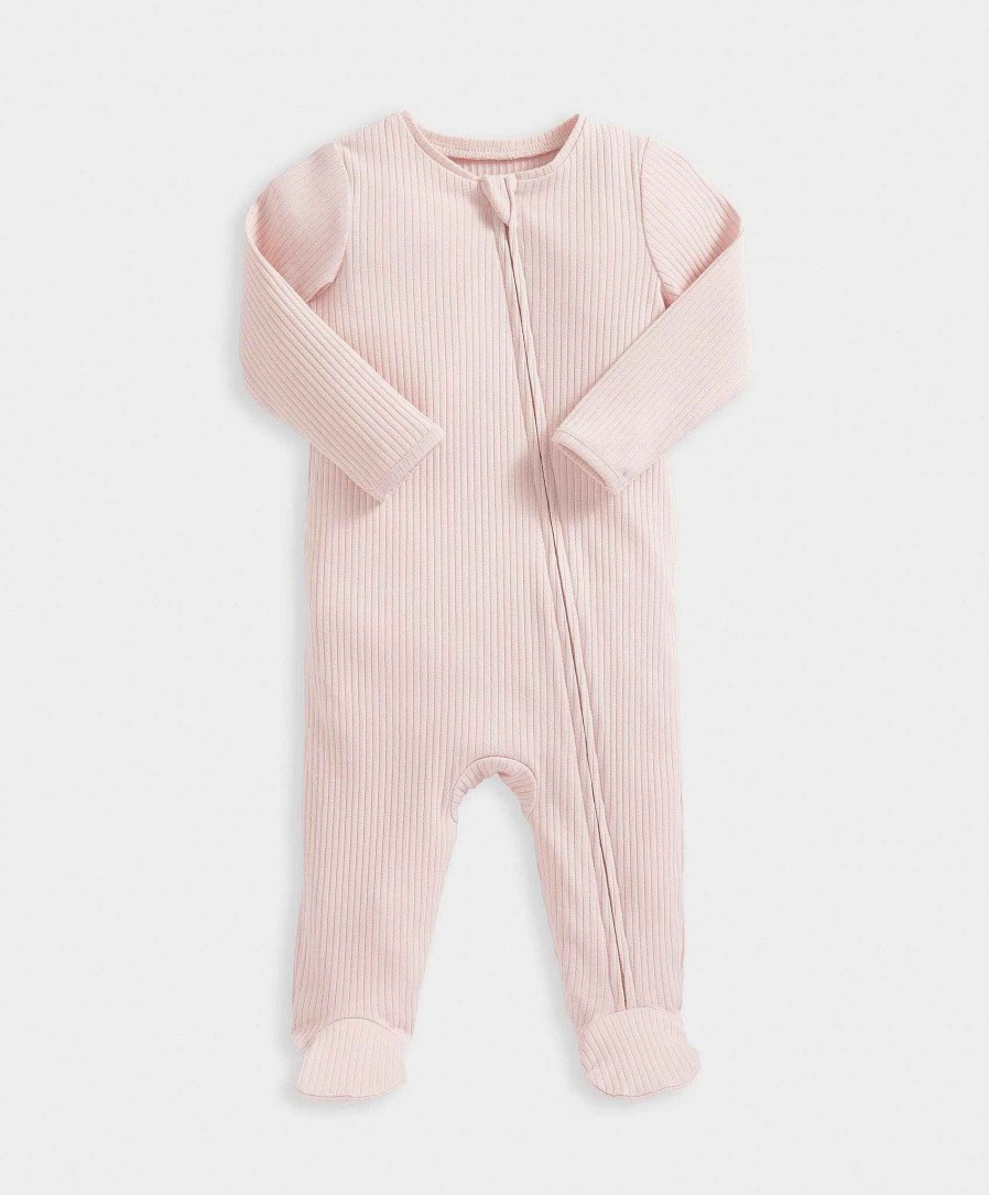 Toys & Gifts Mamas and Papas New Parent Gifts | Pink Ribbed Zip Sleepsuit