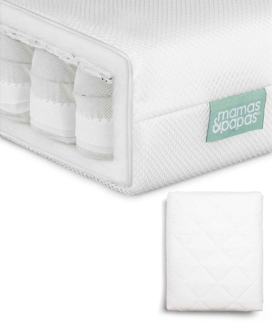 Nursery Mamas and Papas Mattress Protectors & Covers | Premium Pocket Spring Cotbed Mattress & Quilted Waterproof Mattress Protector Bundle