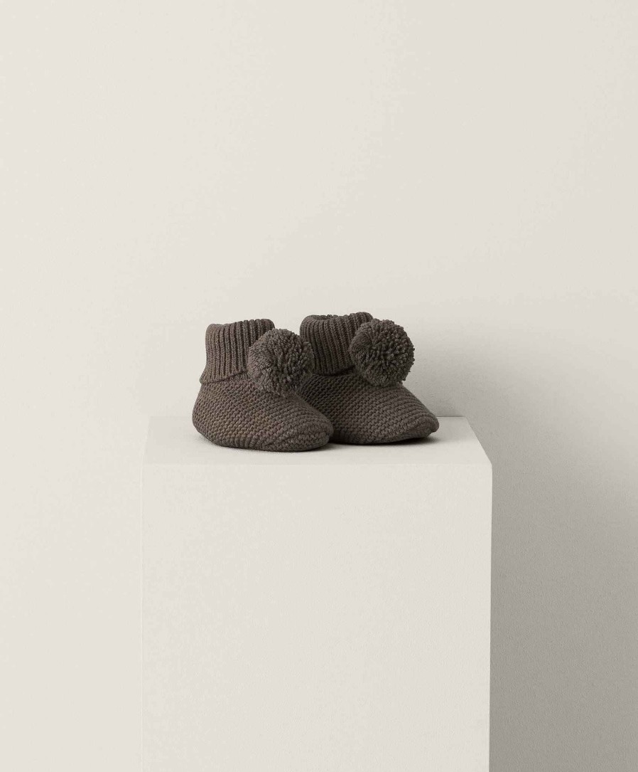 Clothing Mamas and Papas | Knitted Pom Booties - Chocolate Brown