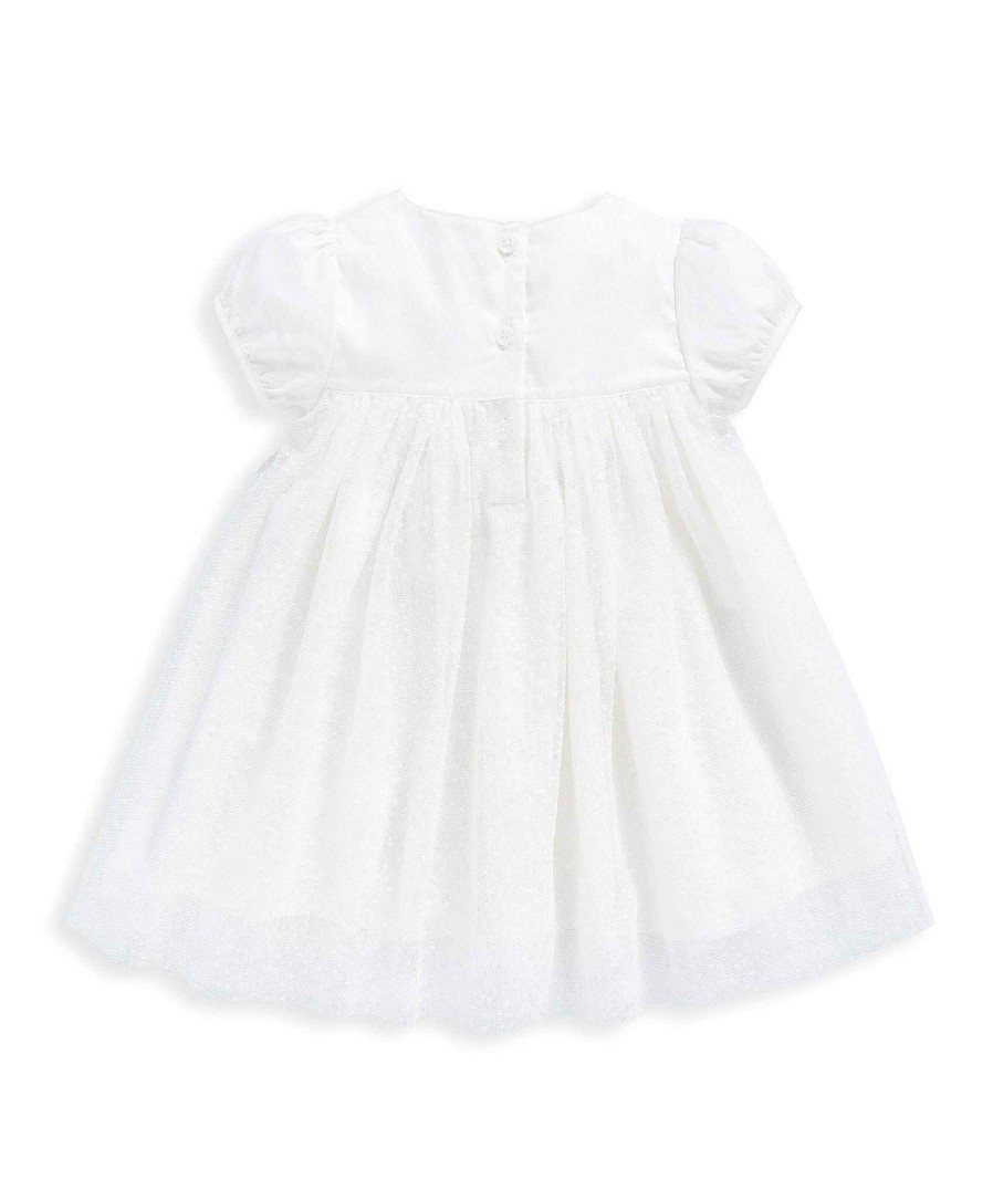 Christmas Mamas and Papas Christmas Partywear | White Flock Spot Mesh Dress