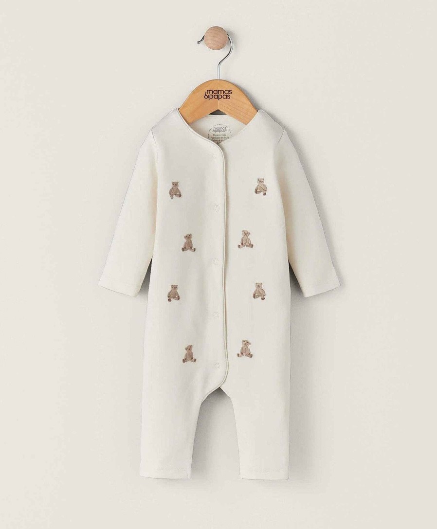 Clothing Mamas and Papas | Embroidered Teddy Bear Romper - Cream