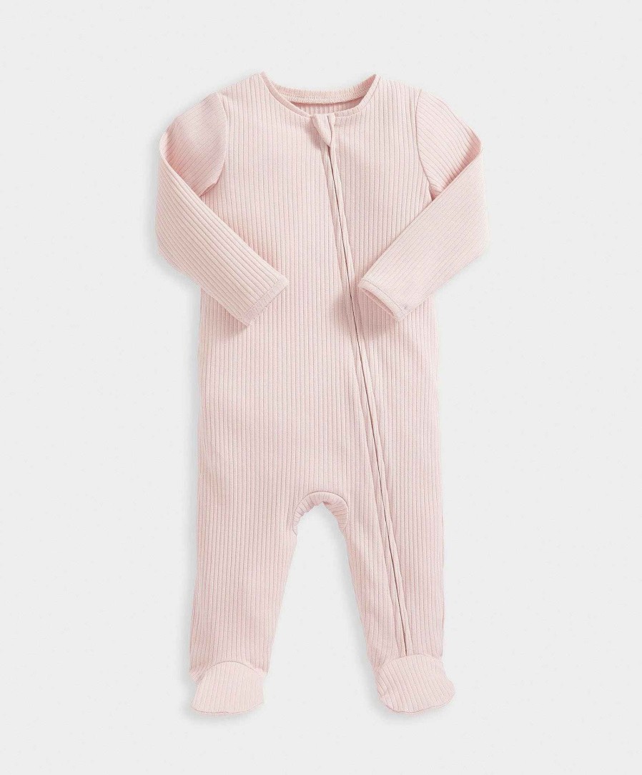 Clothing Mamas and Papas | Pink Ribbed Zip Sleepsuit