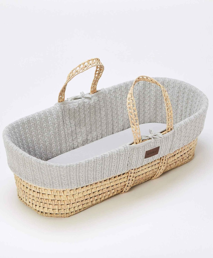 Toys & Gifts Little Green Sheep Christening Gifts | Little Green Sheep Natural Knitted Moses Basket & Mattress - Dove