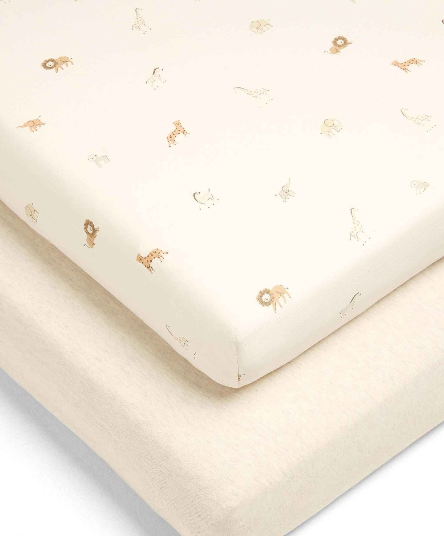 Nursery Mamas and Papas Baby Boy Bedding | Born To Be Wild Safari And Marl Fitted Sheets - Multipack Of 2