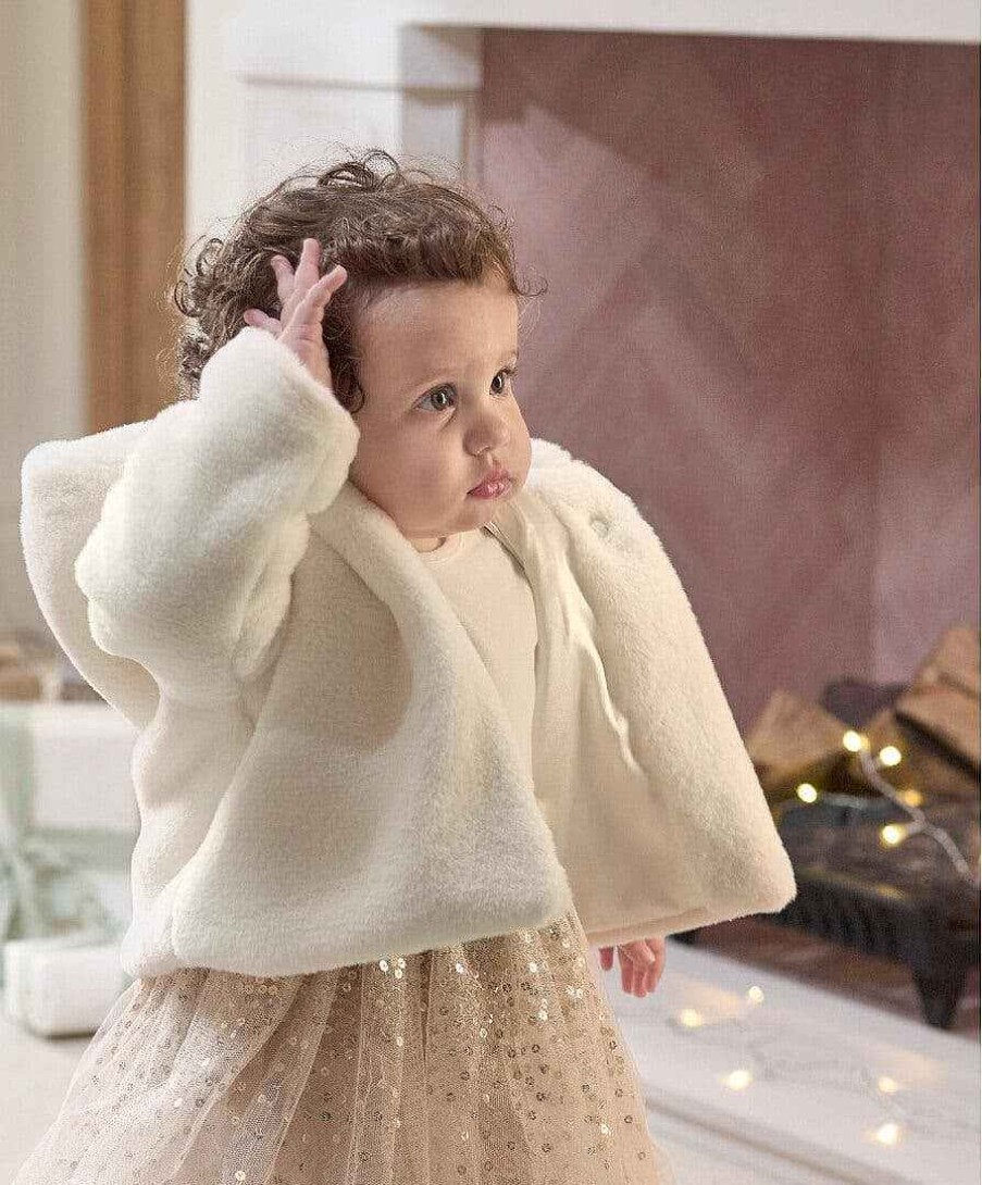 Christmas Mamas and Papas Christmas Jumpers | Cream Faux Fur Coat