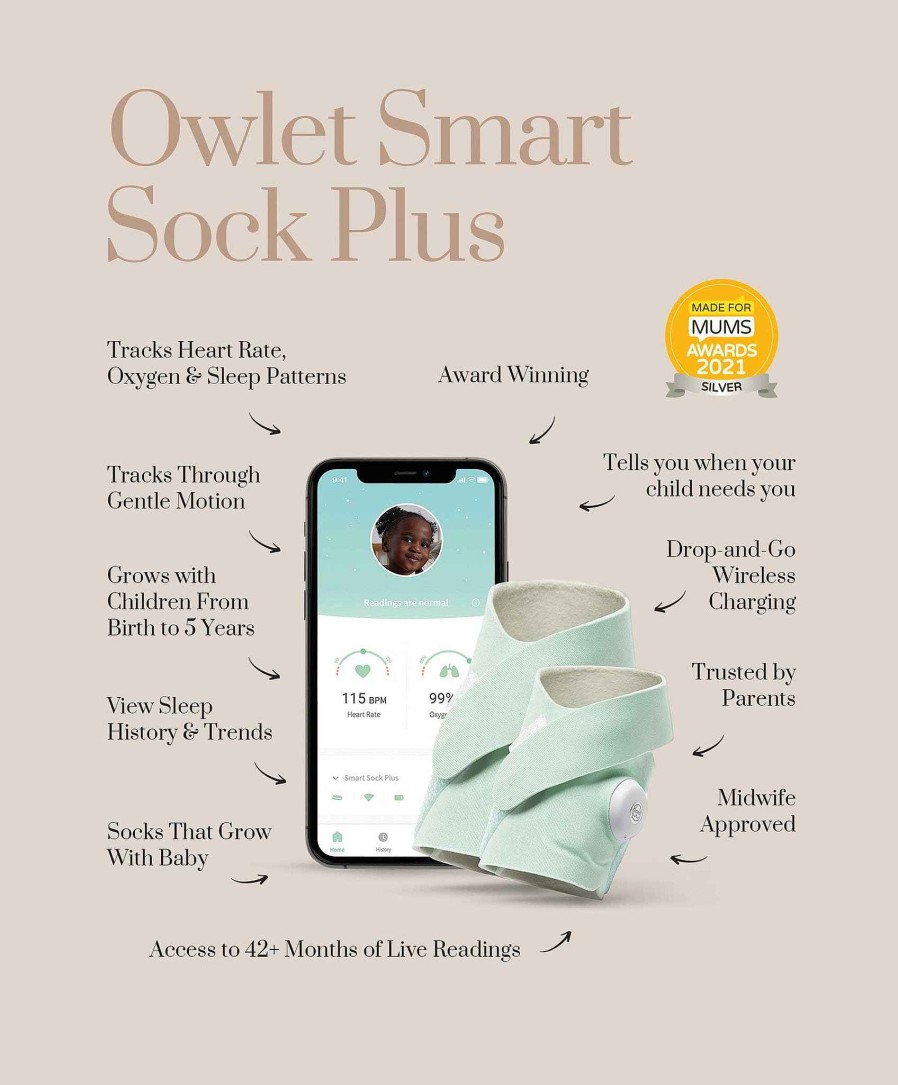 Nursery Owlet Baby Monitors | Owlet™ Smart Sock Plus V3 Baby Monitor - Mint Green