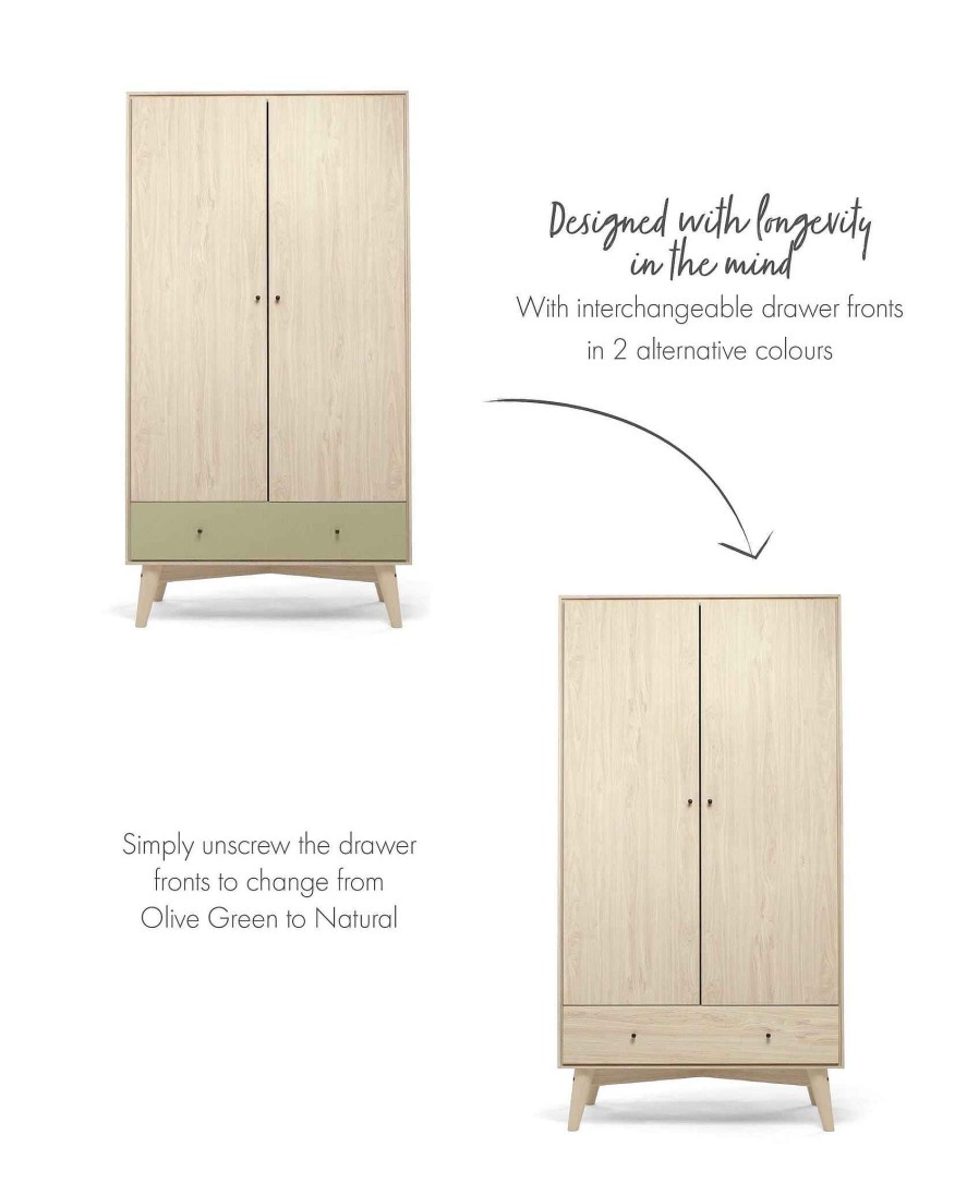 Furniture Mamas and Papas Baby Wardrobes | Coxley Wardrobe - Natural/ Olive Green