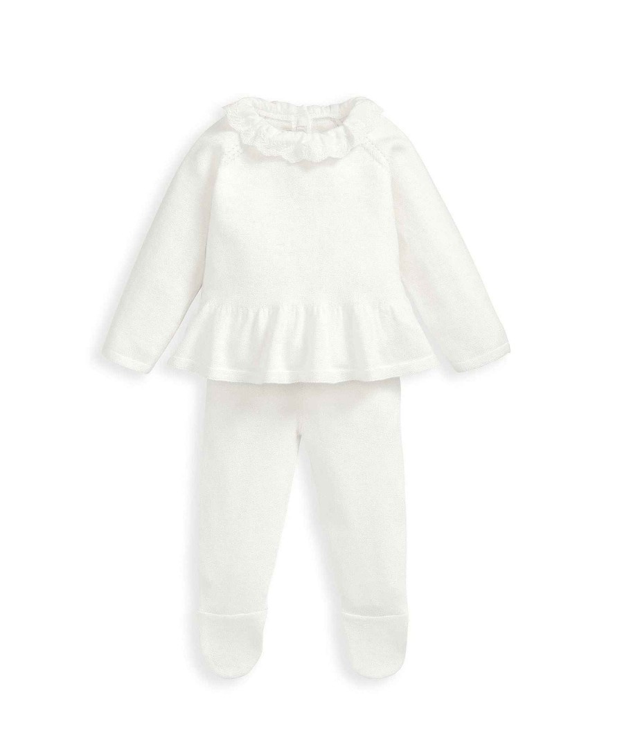 Clothing Mamas and Papas | White Frill Knitted Top & Leggings Set