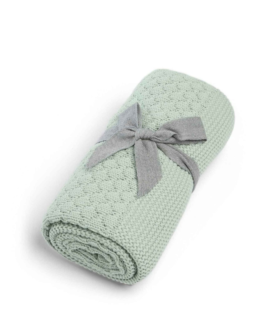 Nursery Mamas and Papas Elephant | Welcome To The World Seedling Knitted Blanket - Blue/Green