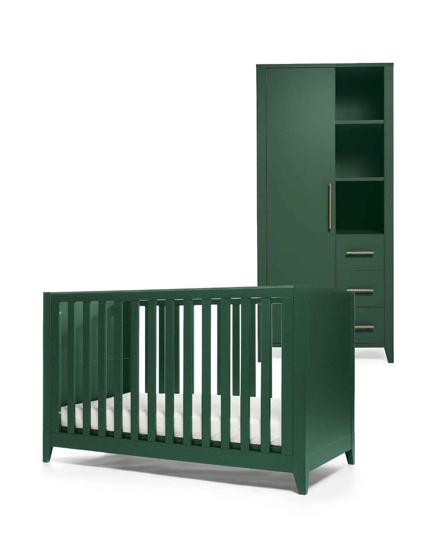 Nursery Mamas and Papas Baby Furniture Sets | Melfi 2 Piece Cotbed Set With Storage Wardrobe Green