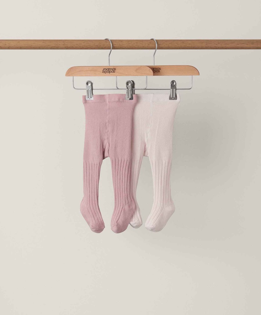 Clothing Mamas and Papas | Cable Knit Tights (2 Pack) - Pink/Cream