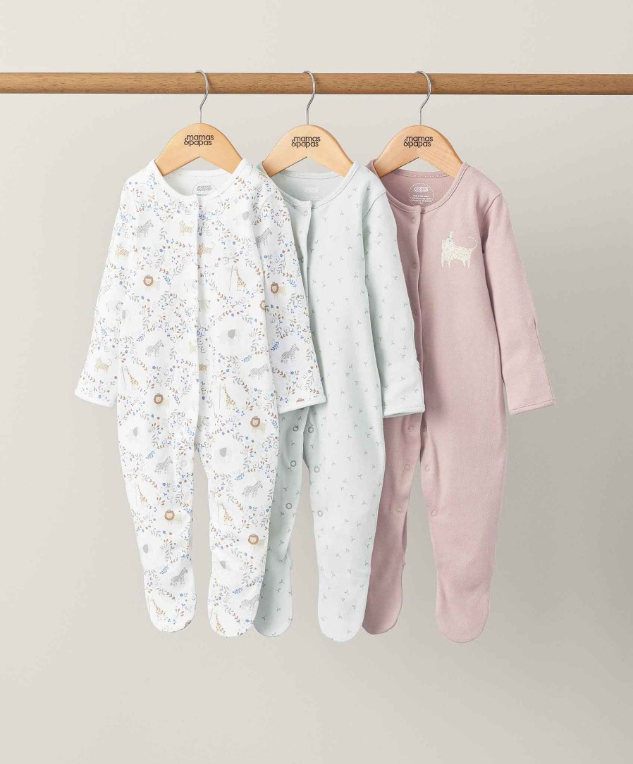 Toys & Gifts Mamas and Papas Baby Shower Gifts | Safari Garden Party Sleepsuits (3 Pack)