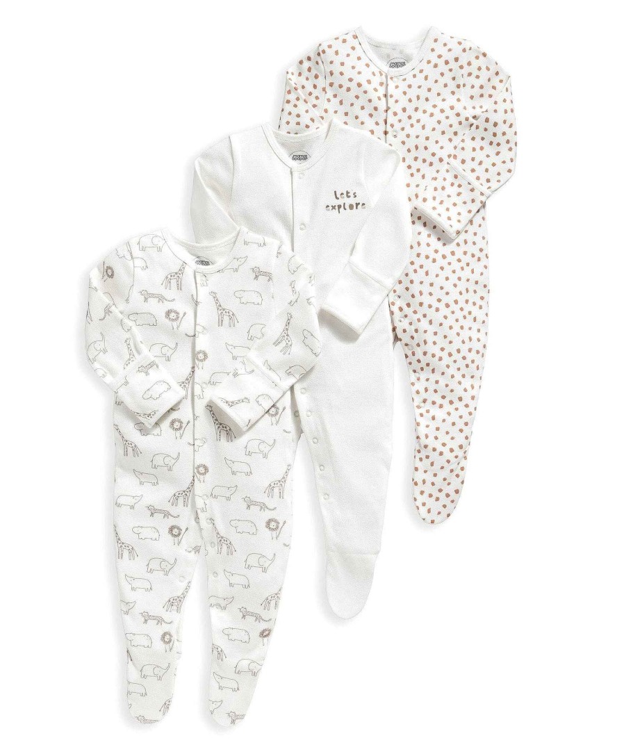 Toys & Gifts Mamas and Papas New Parent Gifts | Safari Sleepsuits - 3 Pack