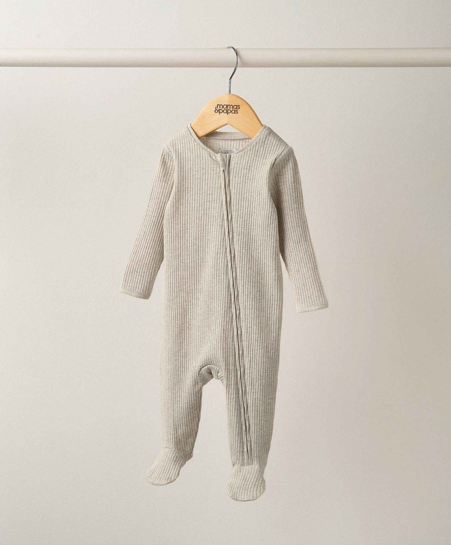 Clothing Mamas and Papas | Organic Cotton Ribbed Sleepsuit - Oatmeal