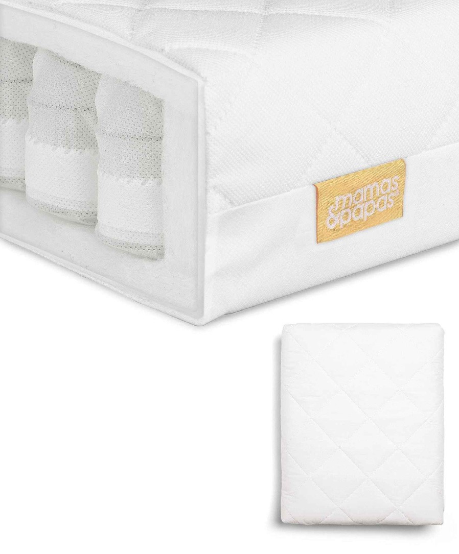 Nursery Mamas and Papas Mattress Protectors & Covers | Essential Pocket Spring Cotbed Mattress & Quilted Waterproof Mattress Protector Bundle